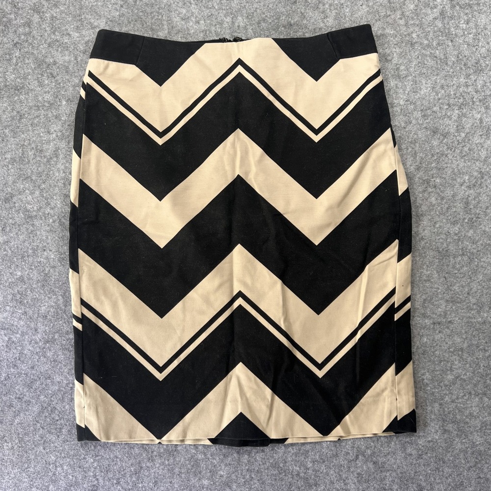 The Limited Chevron Pencil Skirt 6 Black‎ Tan Zigzag Geometric Stretch